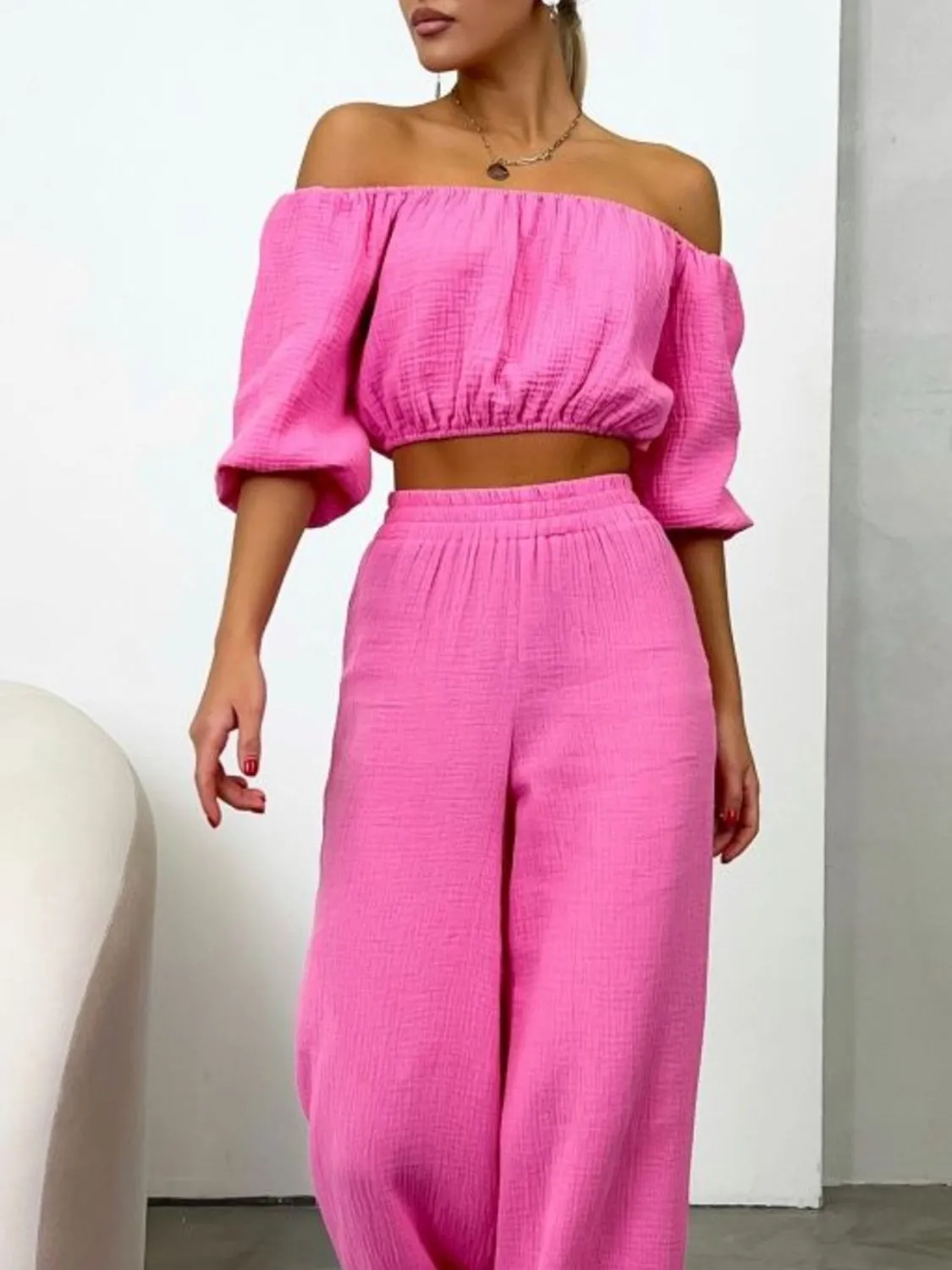 🌟 Off-Shoulder Long Sleeve Top and Pants Set 🌟