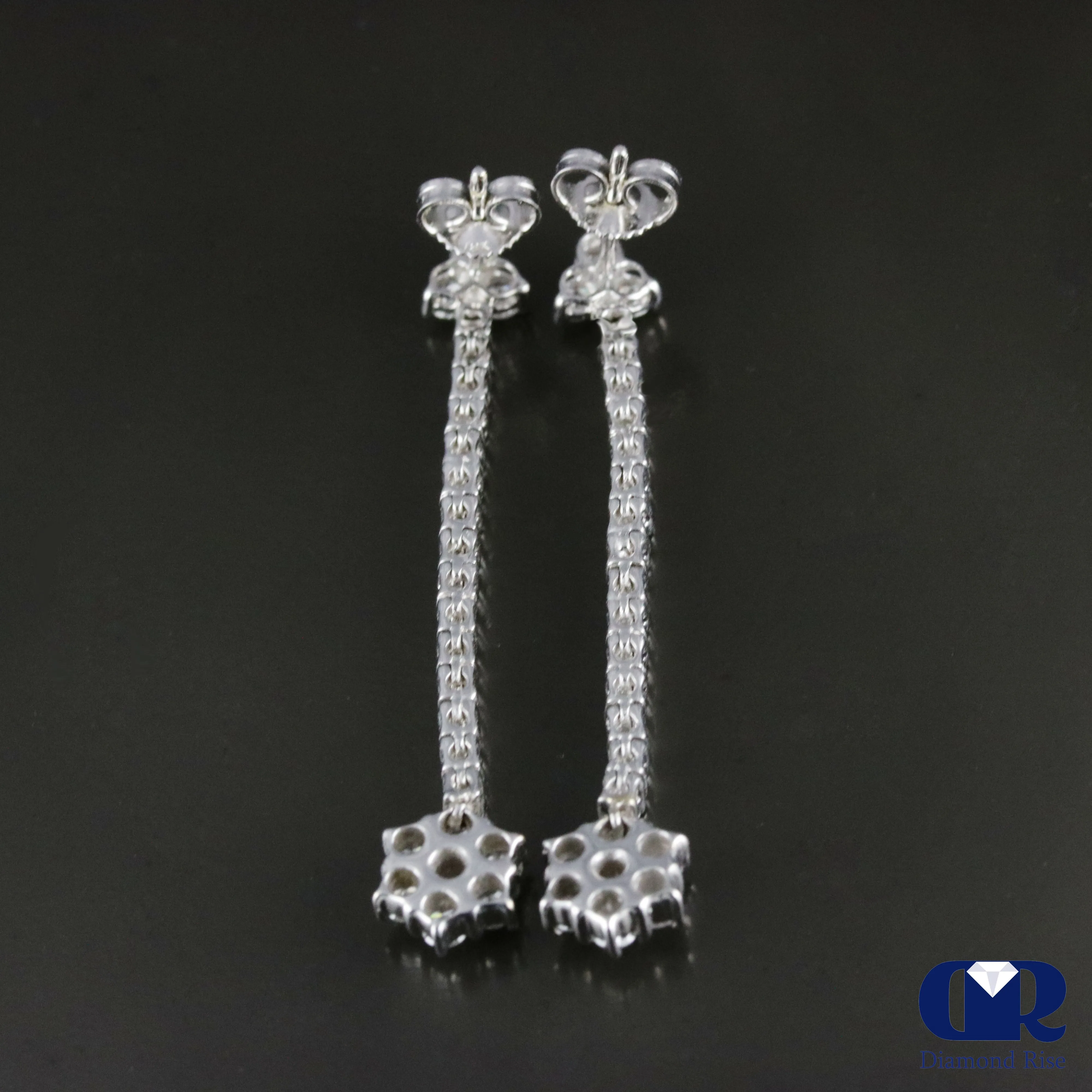 1.26 Carat Round Cut Diamond Drop Dangle Earring With Post In 18K Gold