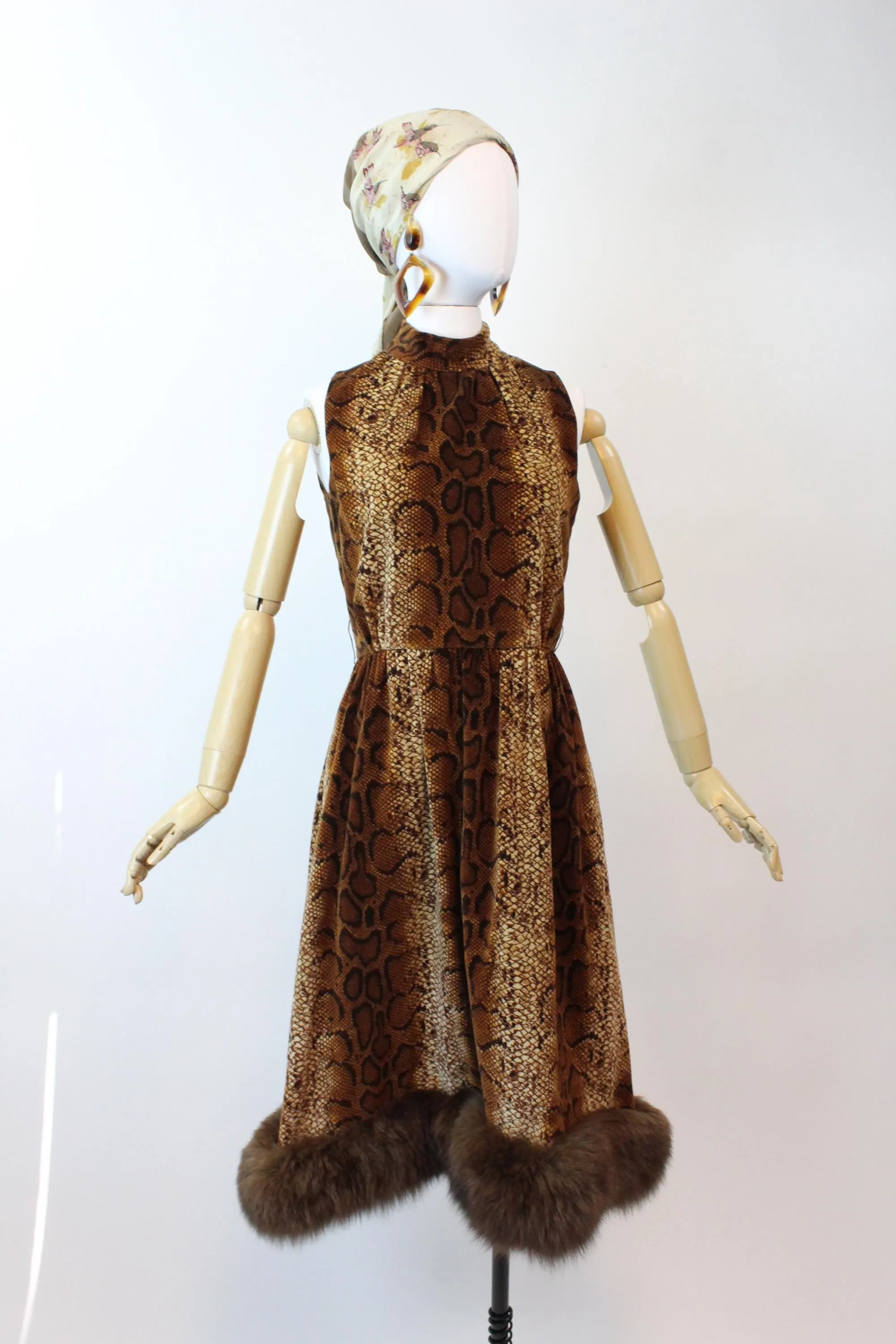 1960s LISA MERIL fur SNAKESKIN print dress and jacket small | new fall winter