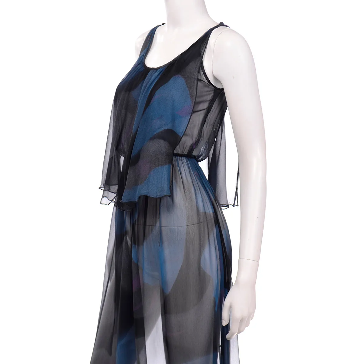 1970s Evelyn de Jonge Abstract Floral Sheer Dress