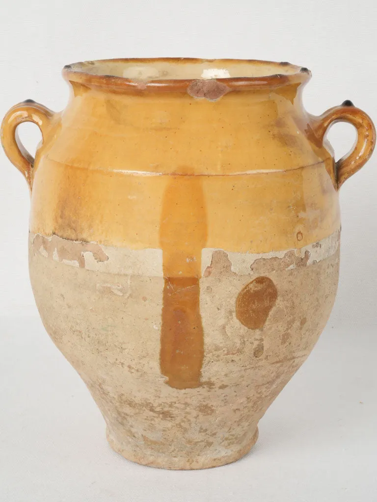 19th-century French confit pot w/ yellow drip 10¼"