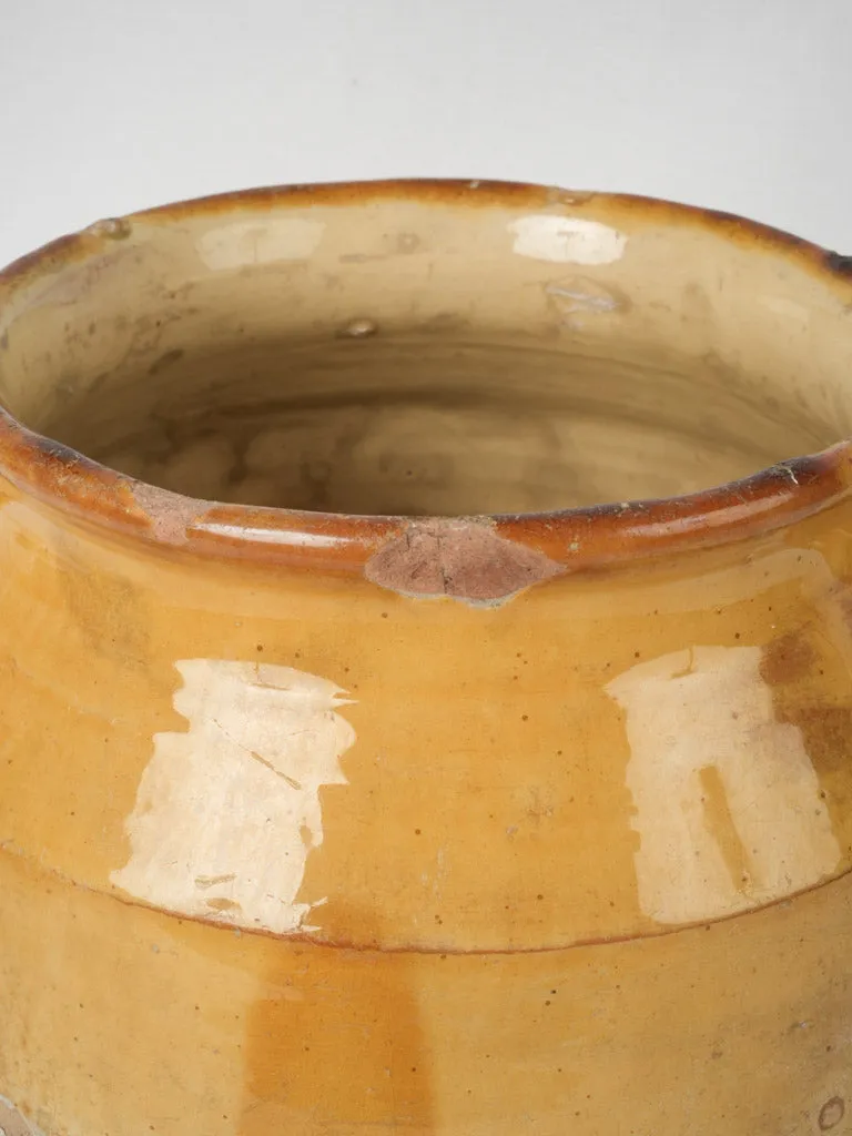 19th-century French confit pot w/ yellow drip 10¼"