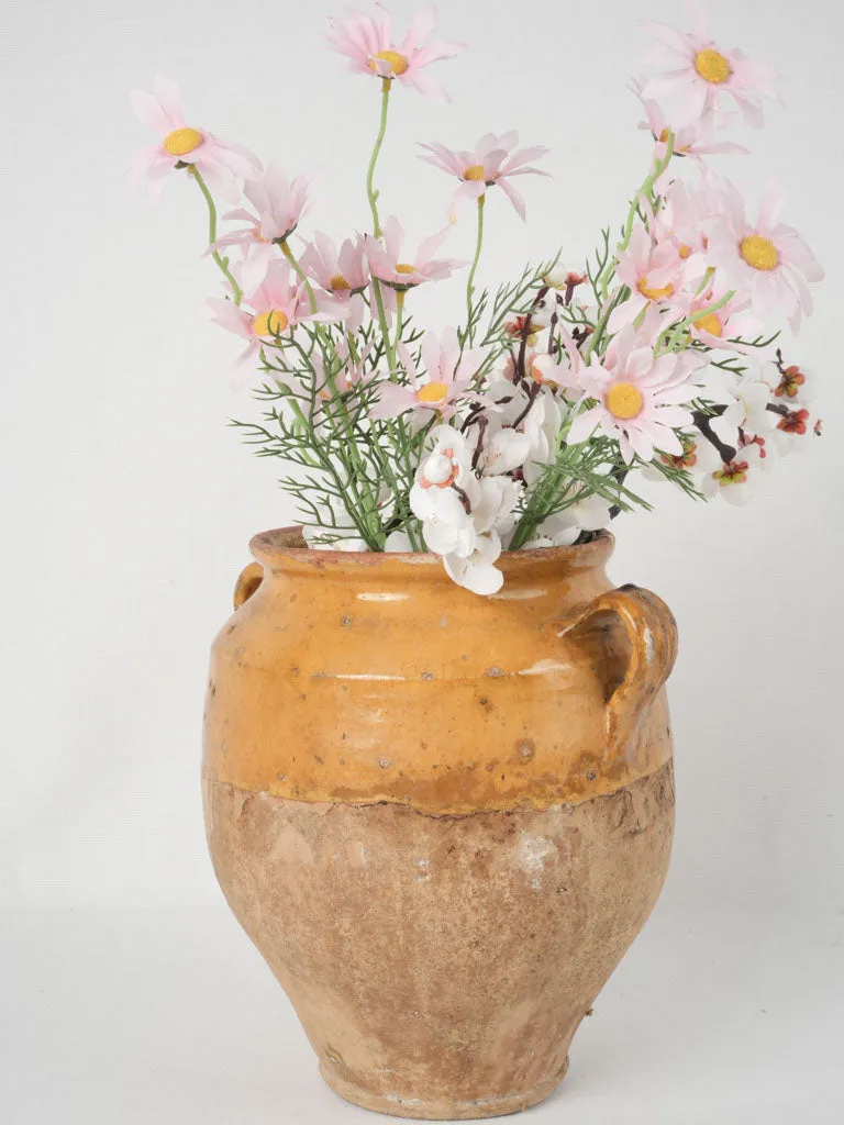 19th-century yellow French confit pot w/ handles 11"