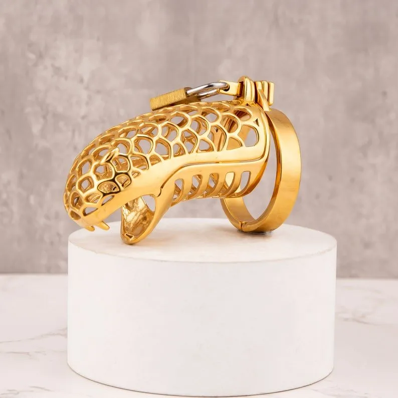 24K Gold Dragon Chastity FLAT Ring  3.34" / 85mm