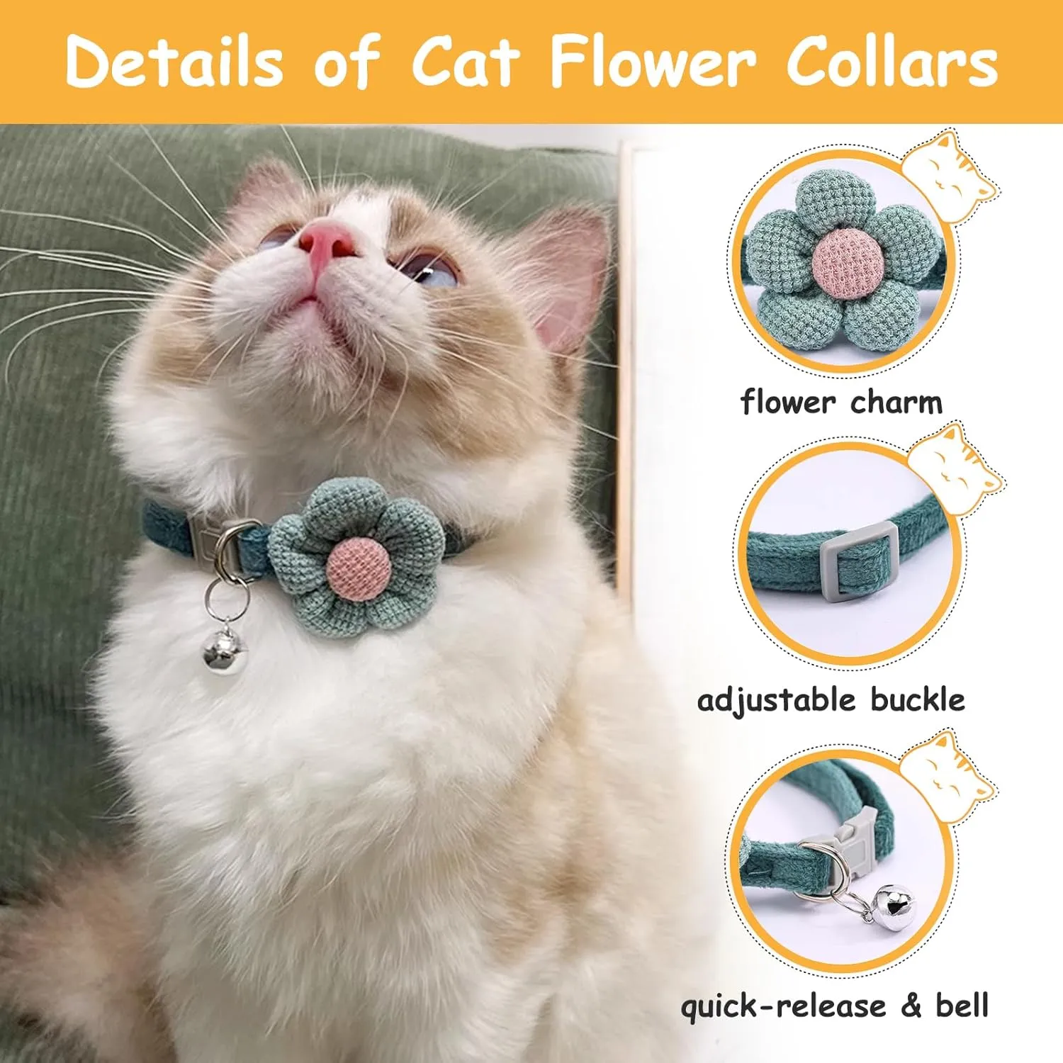 3 Pack Cat Collar with Flower - Cat Collar with Bells Adjustable Floral Flower Bowtie Collars Boy Girl Cute Collar Accessories for Kitten Kitty Puppy and Small Pets