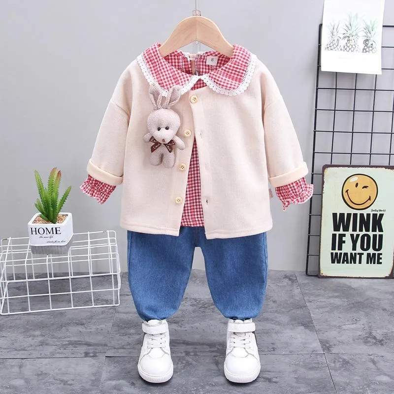 3-piece Bear Toy Coat & Shirt & Pants for Toddler Girl