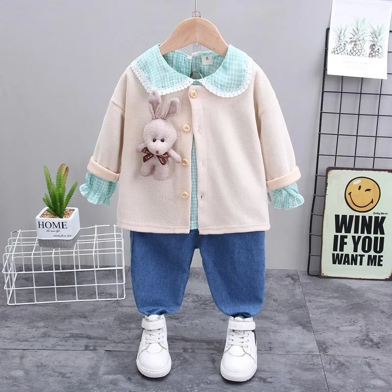 3-piece Bear Toy Coat & Shirt & Pants for Toddler Girl