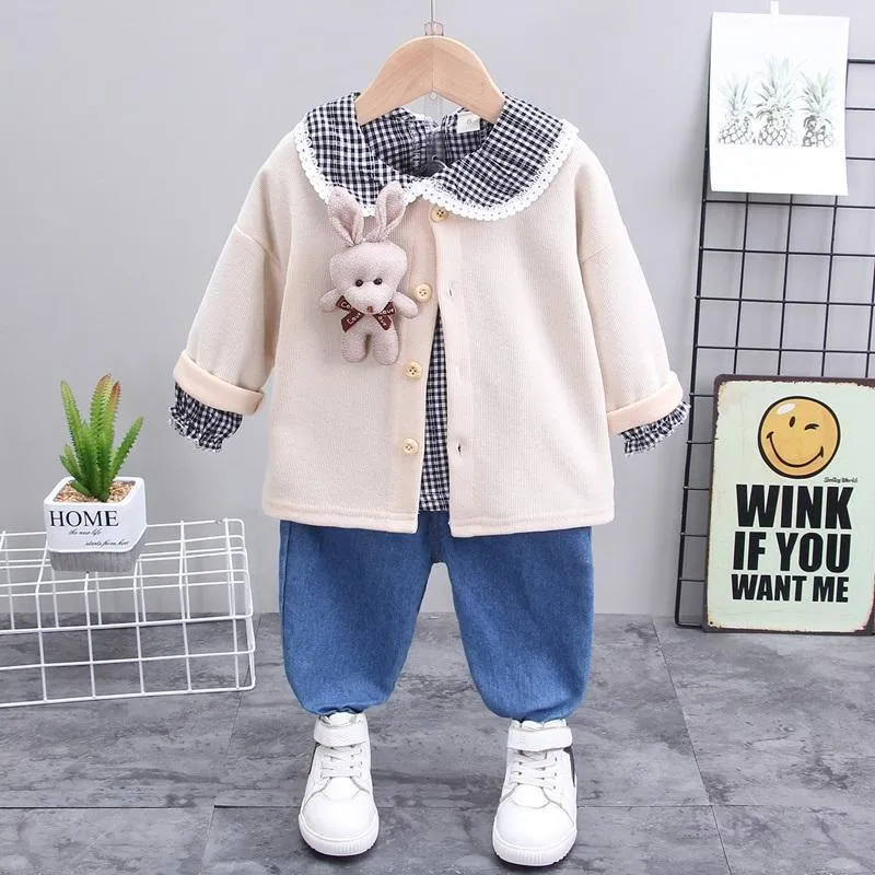 3-piece Bear Toy Coat & Shirt & Pants for Toddler Girl