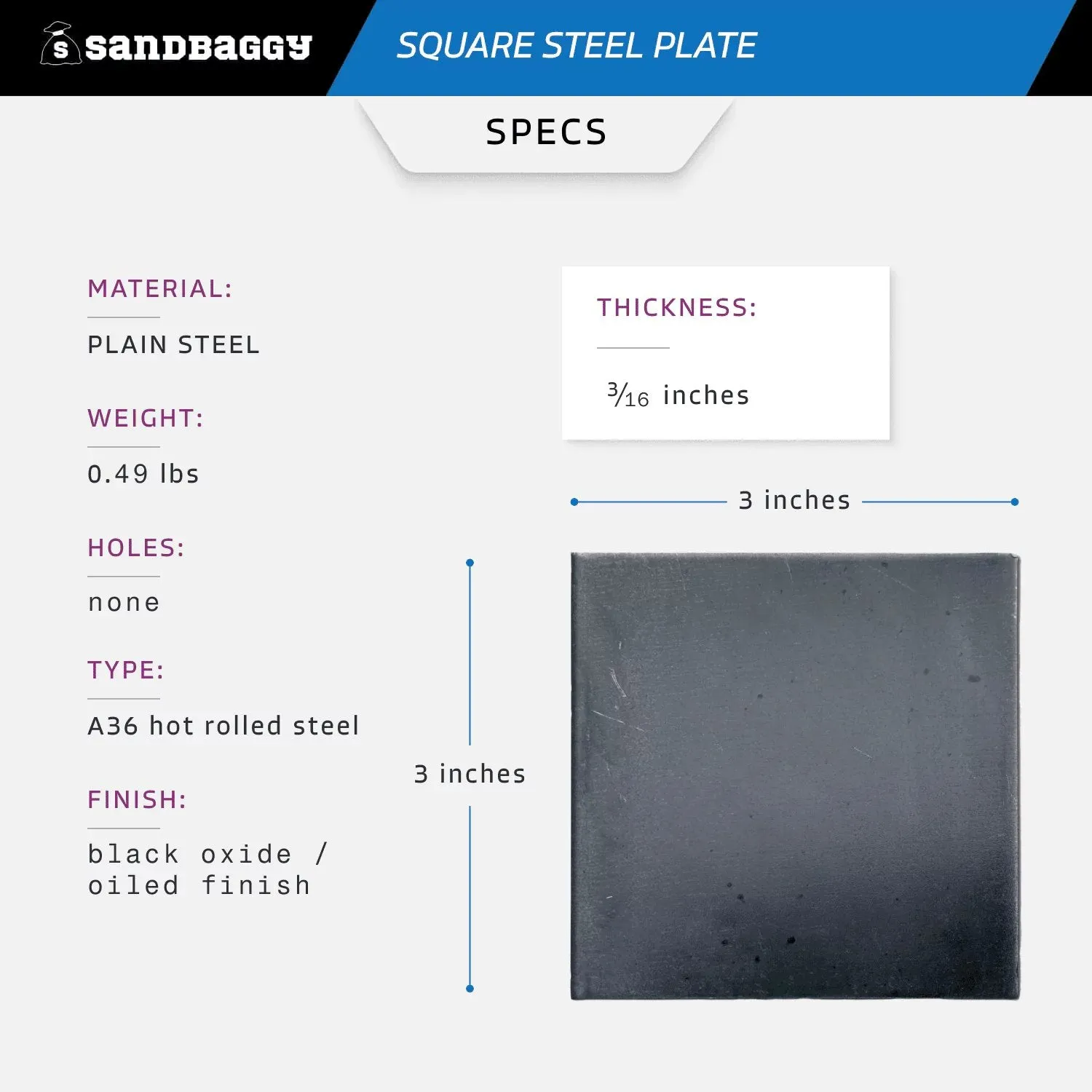 3” x 3” x 3/16” Square Steel Plate - Hot Rolled Steel Sheet