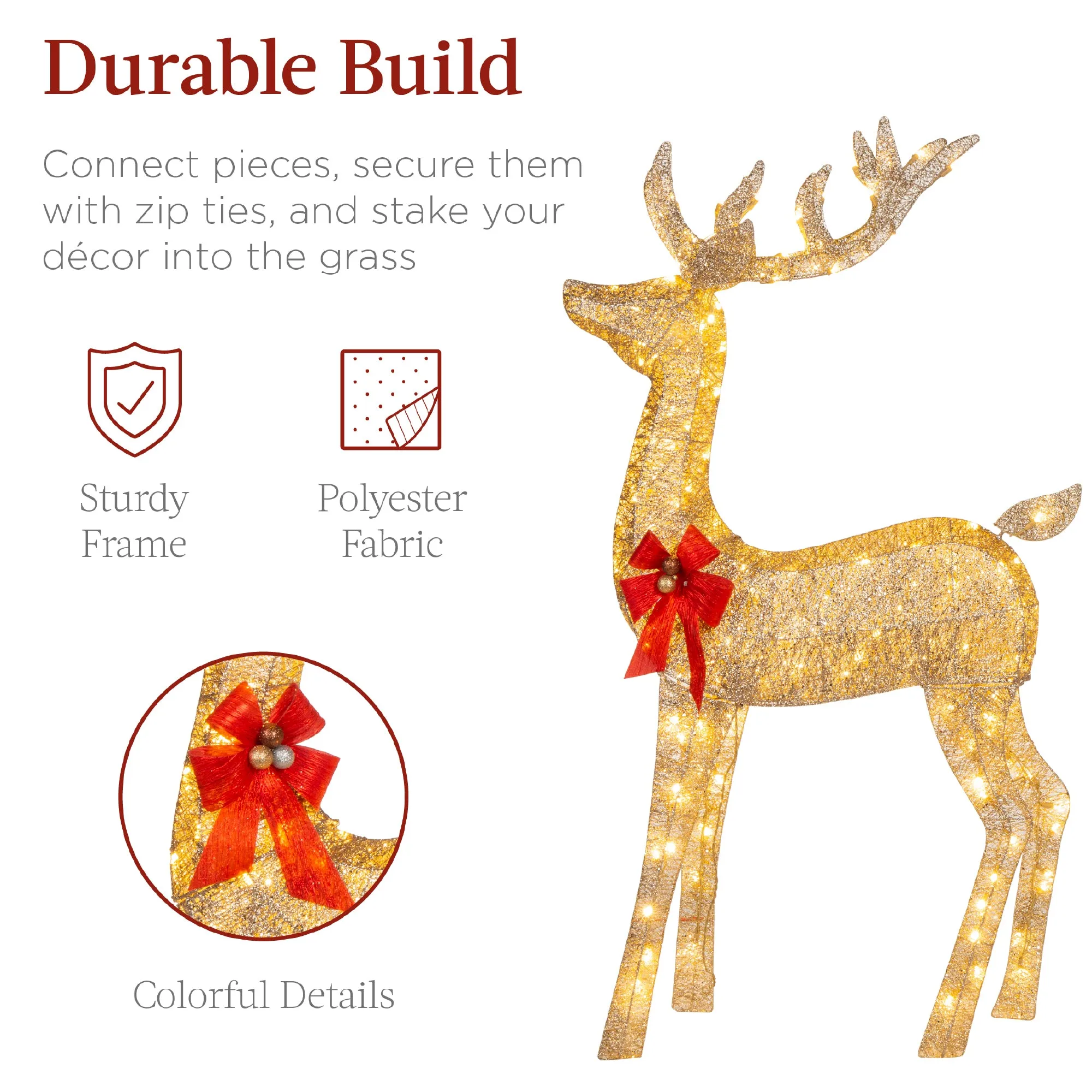 6.5ft 3-Piece Lighted Christmas Deer Set Outdoor Decor with LED Lights