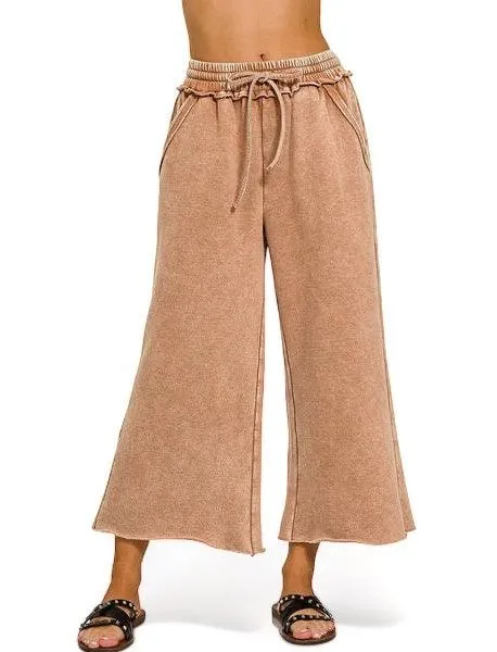 Acid Washed Wide Leg Fleece Pants