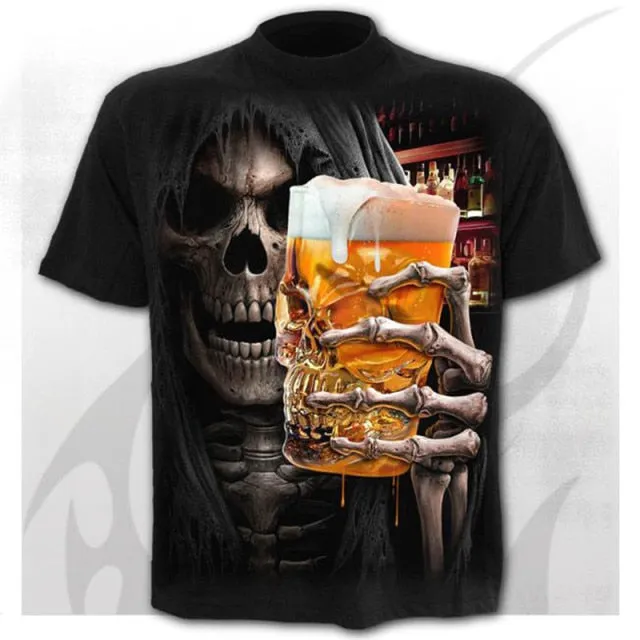 Aidase T shirt Men Skeleton T-shirt Punk Rock Tshirt 3d Print oversized t shirt Vintage Men Clothing Summer black tops Plus Size