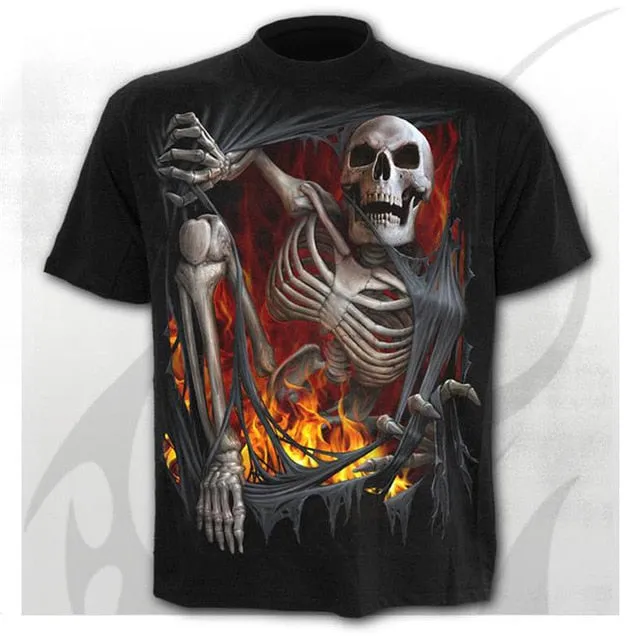 Aidase T shirt Men Skeleton T-shirt Punk Rock Tshirt 3d Print oversized t shirt Vintage Men Clothing Summer black tops Plus Size