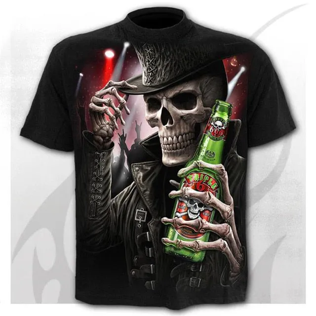 Aidase T shirt Men Skeleton T-shirt Punk Rock Tshirt 3d Print oversized t shirt Vintage Men Clothing Summer black tops Plus Size