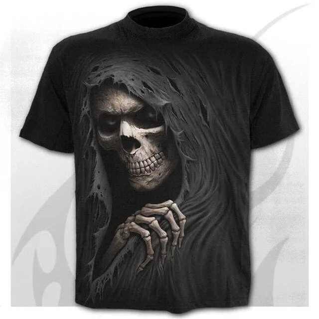 Aidase T shirt Men Skeleton T-shirt Punk Rock Tshirt 3d Print oversized t shirt Vintage Men Clothing Summer black tops Plus Size