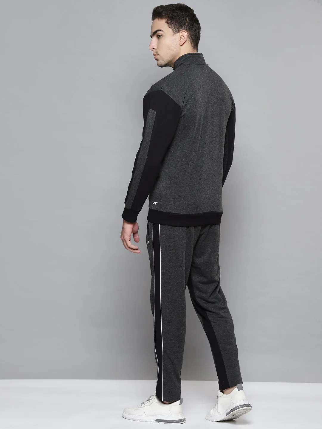 Alcis Men Charcoal Grey Black Colourblocked Tracksuit