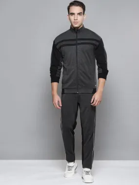 Alcis Men Charcoal Grey Black Colourblocked Tracksuit