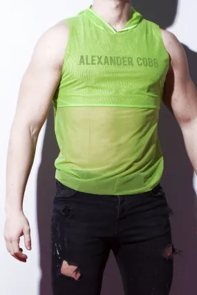 ALEXANDER COBB TRANSPARENT SLEEVELESS HOODY LIME GREEN