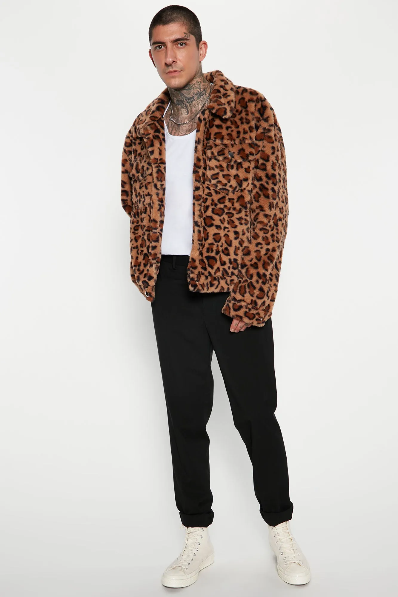 All In Faux Fur Leopard Trucker Jacket - Multi Color