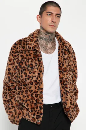 All In Faux Fur Leopard Trucker Jacket - Multi Color