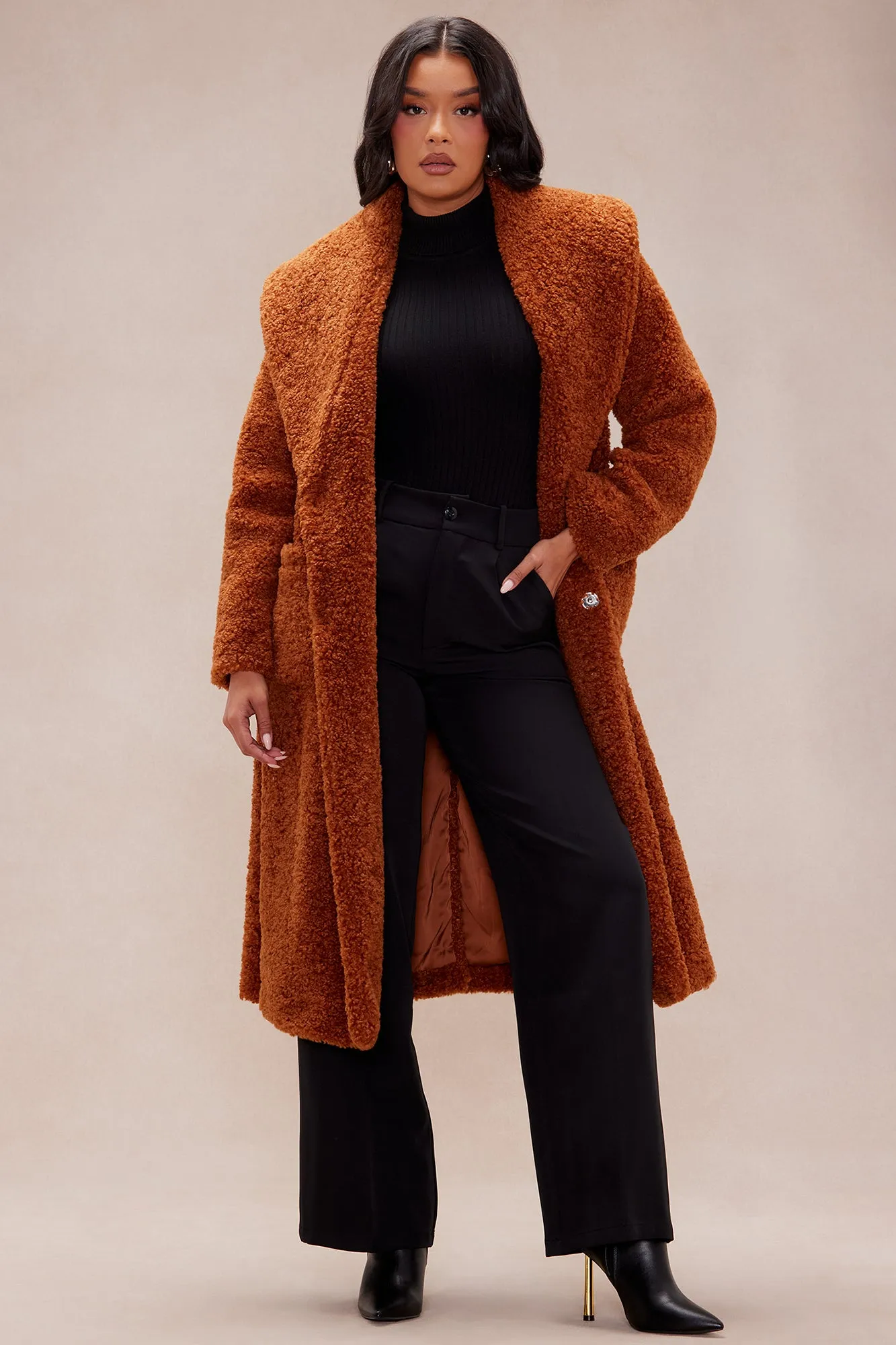 Alyssa Faux Fur Coat - Cognac