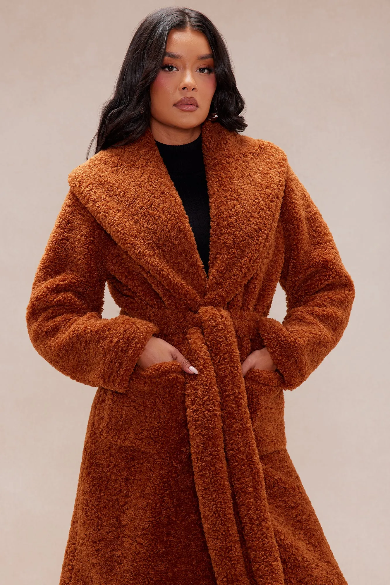 Alyssa Faux Fur Coat - Cognac