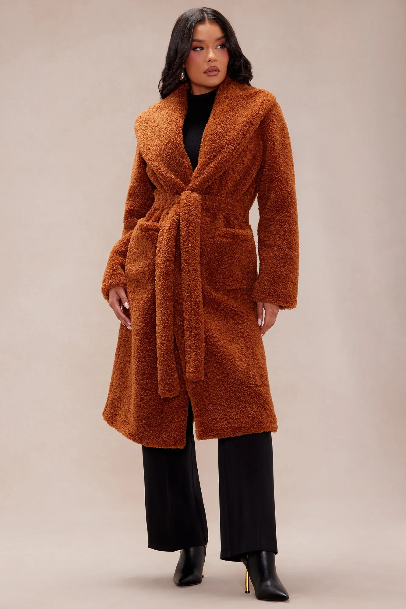 Alyssa Faux Fur Coat - Cognac