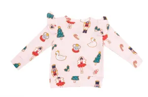 Angel Dear Ruffle Shoulder Sugar Plum Fairy Nutcracker Top -  Christmas Cookie Pink