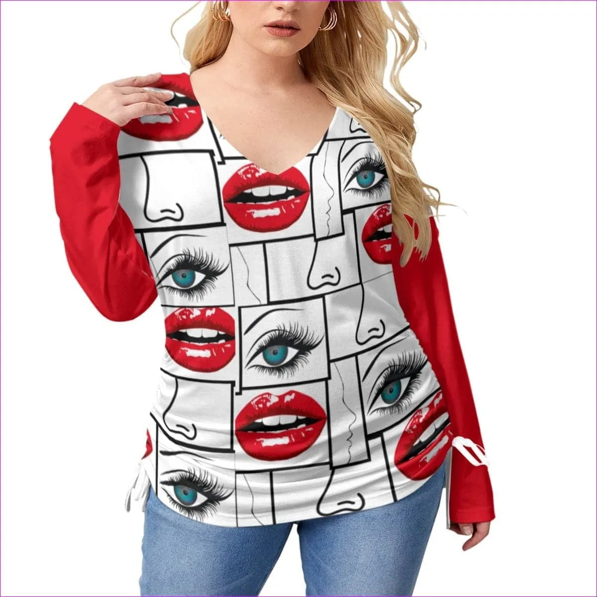 Attributes Women’s V-neck T-shirt With Side Drawstring Voluptuous ( ) Plus Size