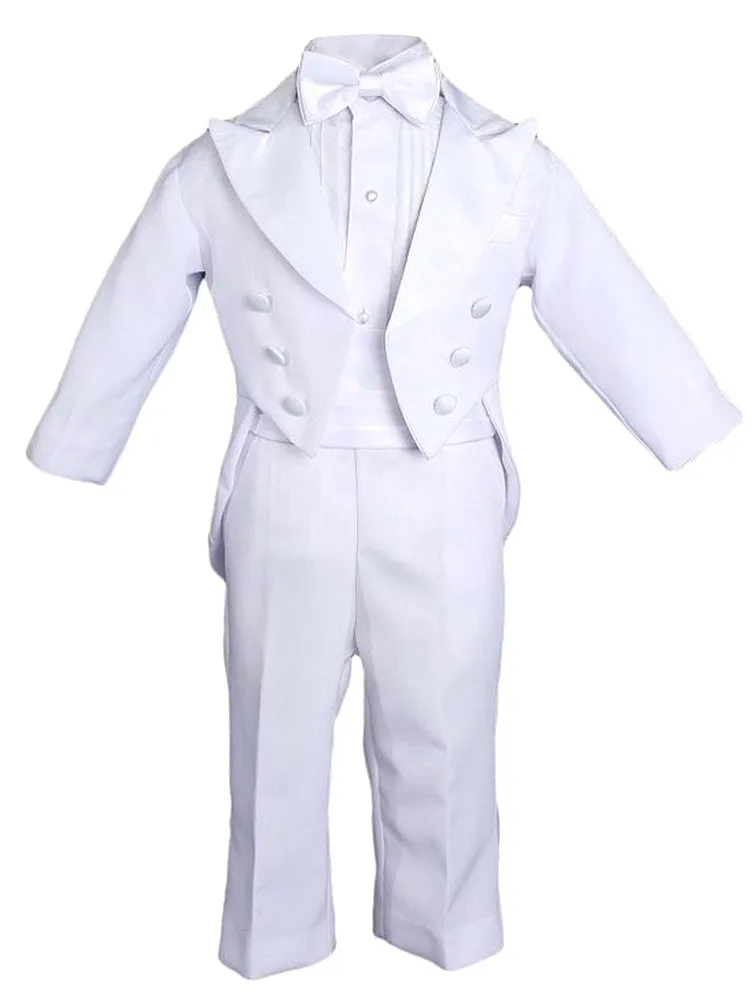 Baby Boys White 5 Pcs Shirt Jacket Pants Bow Tie Cummerbund Tuxedo Set 0-24M