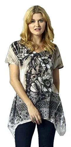 Bacci Clothing - Tatiana, Rhinestones, Sublimation, Short Sleeve Crew Neck Top