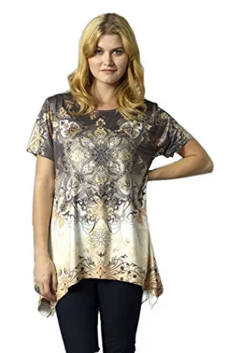 Bacci Clothing - Zandra, Rhinestones, Sublimation, Short Sleeve Scoop Neck Top