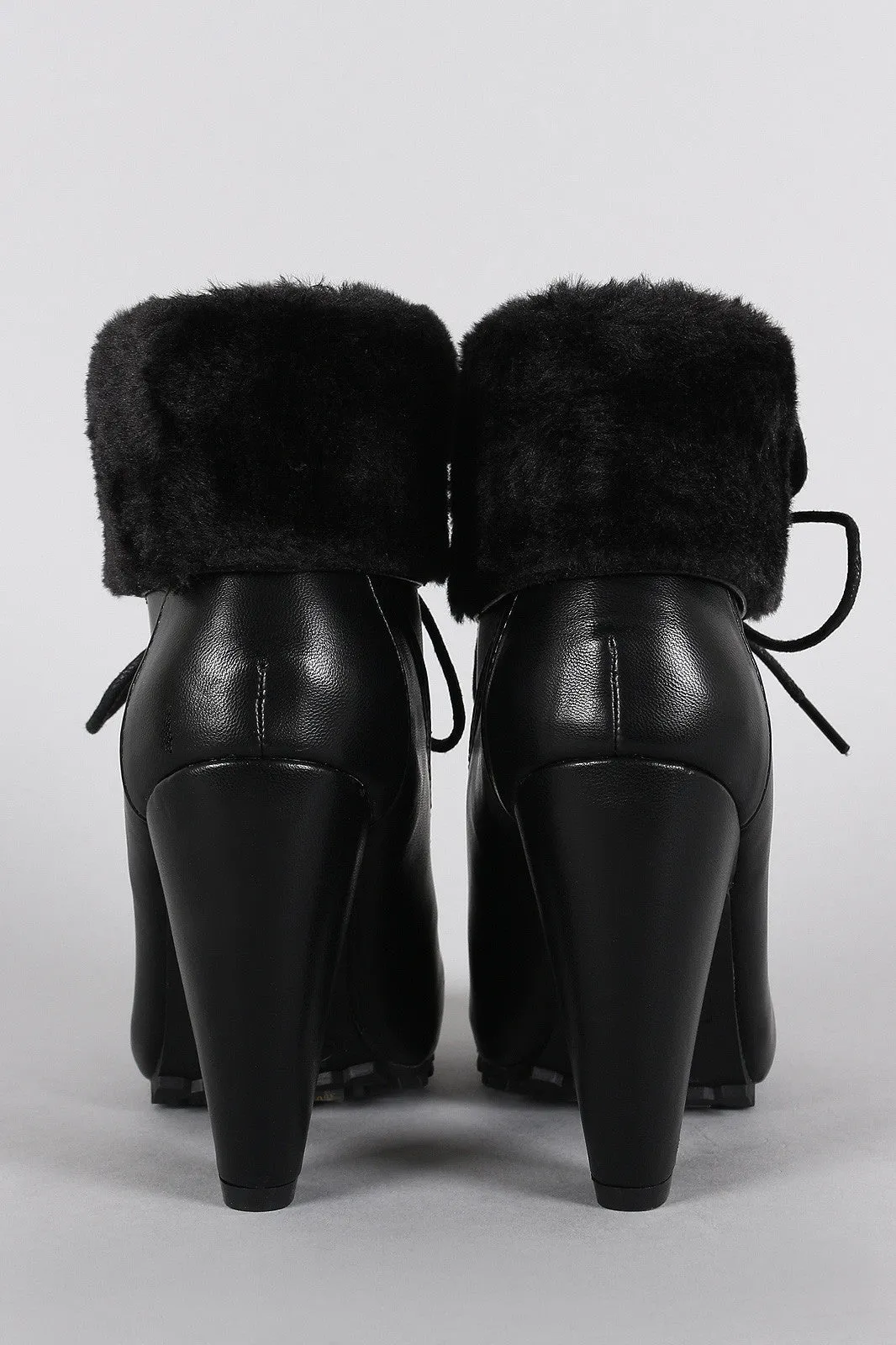 Bamboo Fold-Over Faux Fur Collar Heeled Oxford Booties