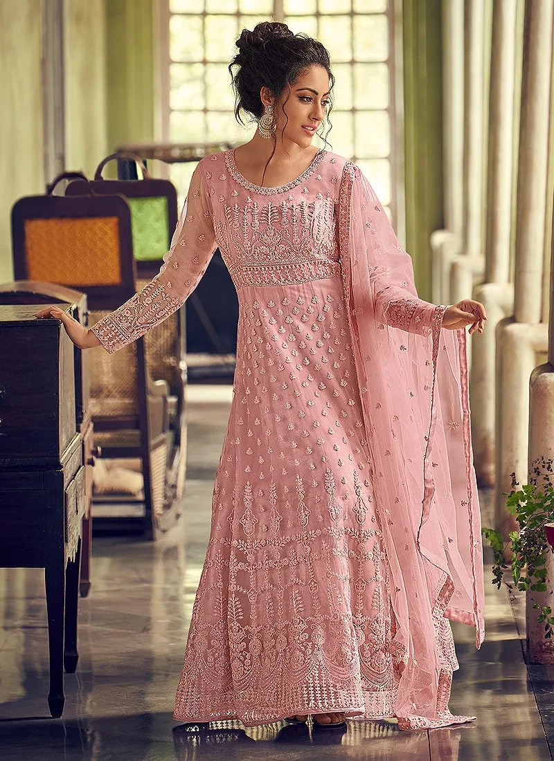 Barbie Pink Georgette Chikankari Designer Anarkali