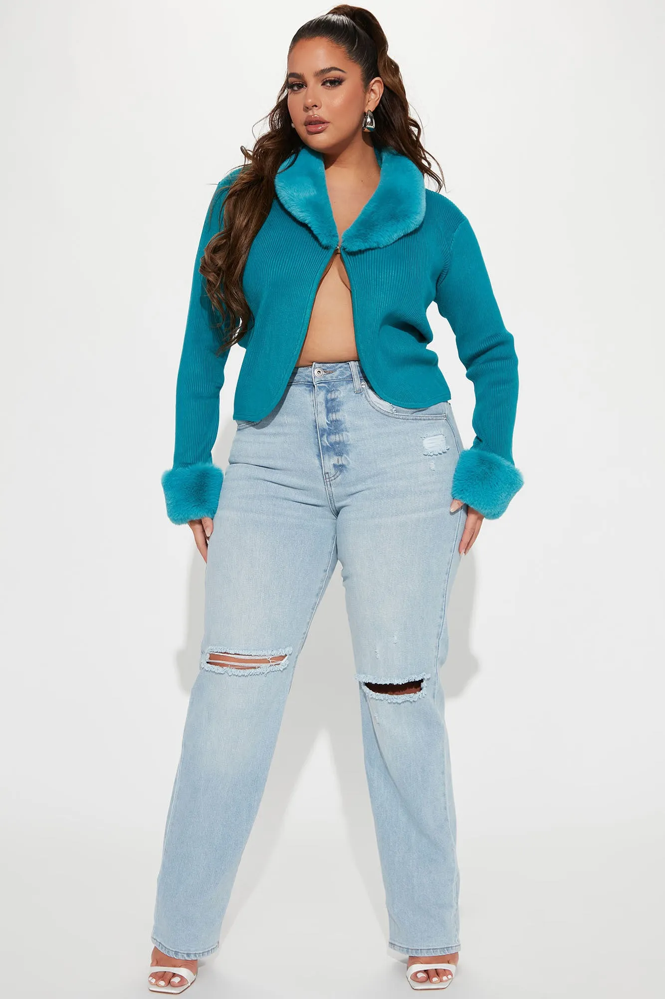 Be Fur Real Cropped Cardigan - Teal