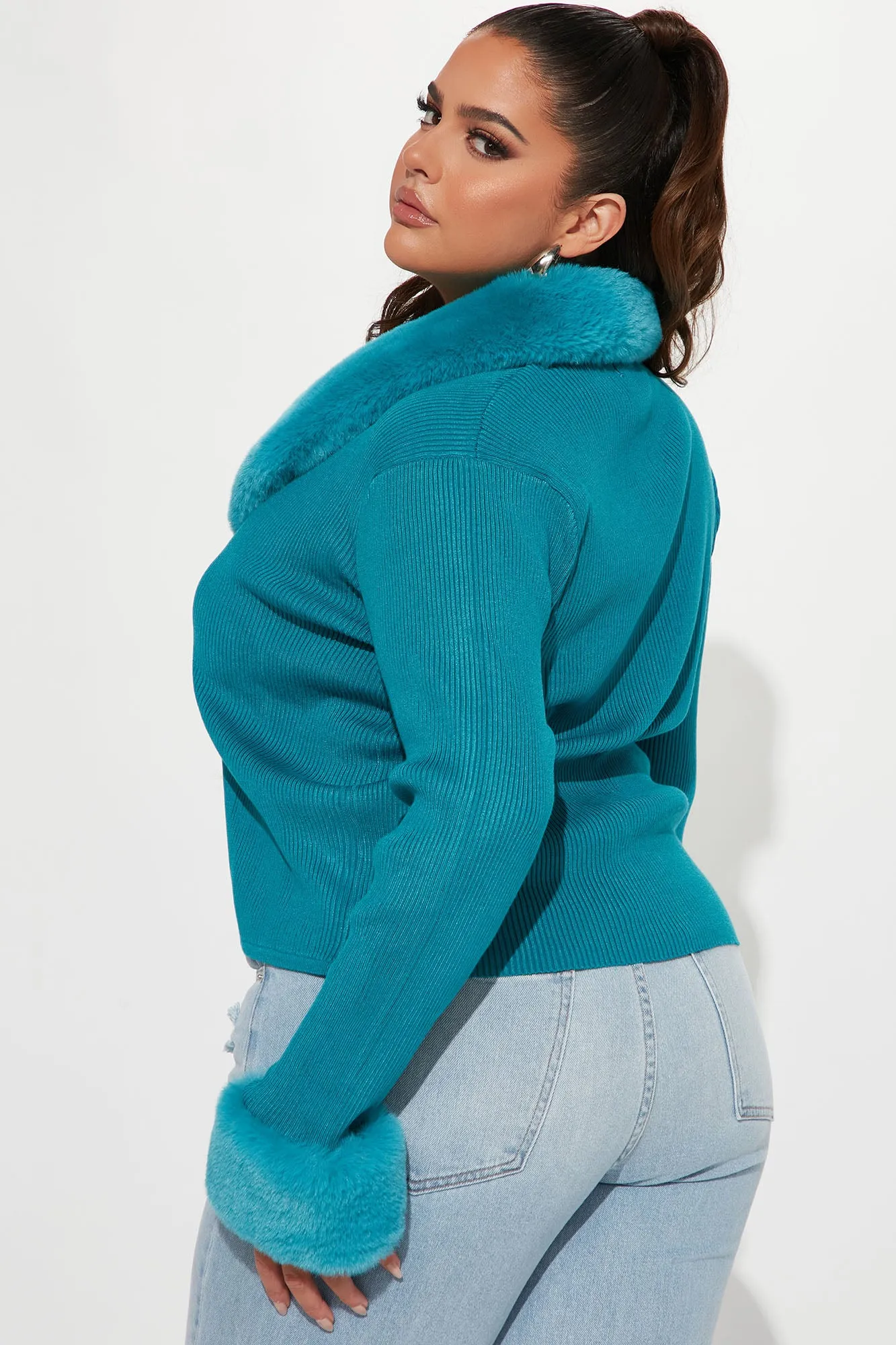 Be Fur Real Cropped Cardigan - Teal