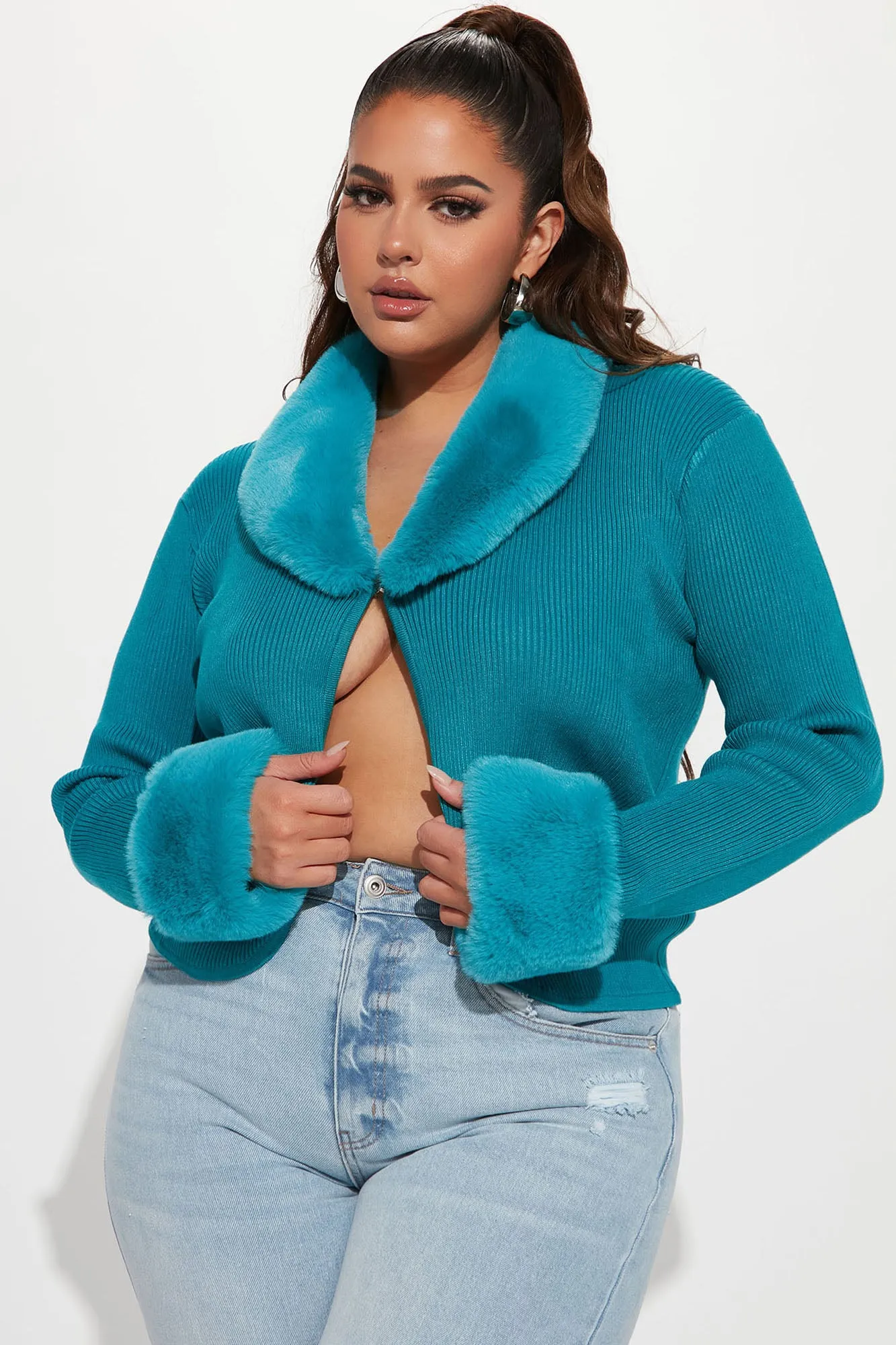 Be Fur Real Cropped Cardigan - Teal