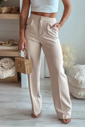 Beige Regular Fit Dress Pants