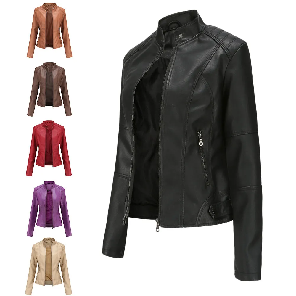 Biker Oversized Stand Collar Leather Jacket