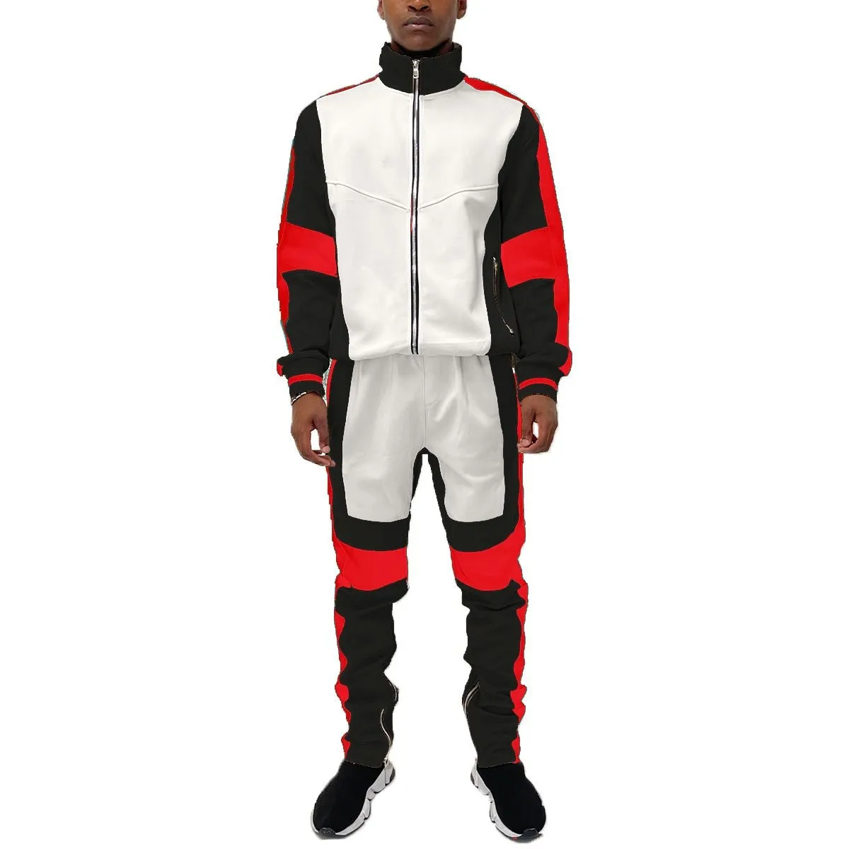 Black & Red Moto Colorblock Tracksuit