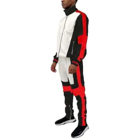 Black & Red Moto Colorblock Tracksuit