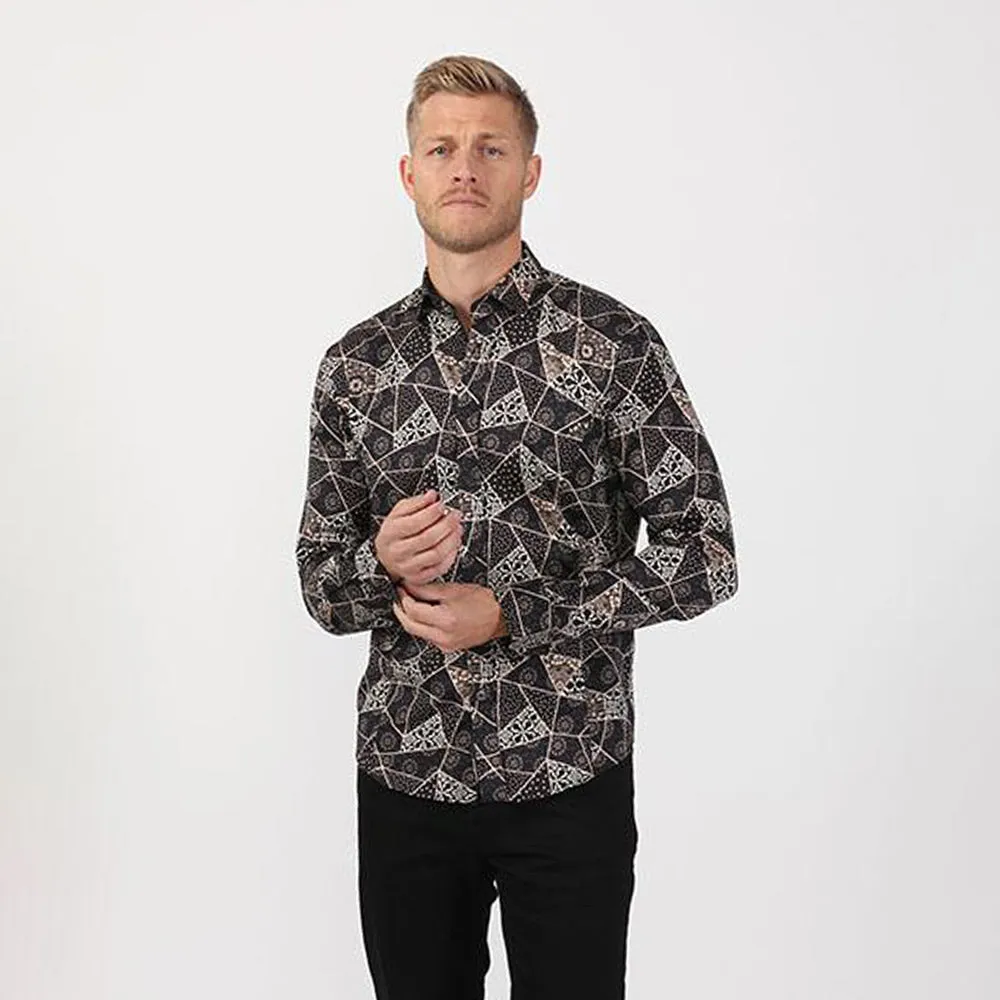 Black and Gold Design Button Down Shirt #10507