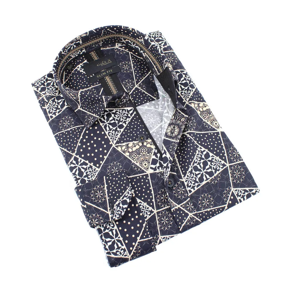 Black and Gold Design Button Down Shirt #10507