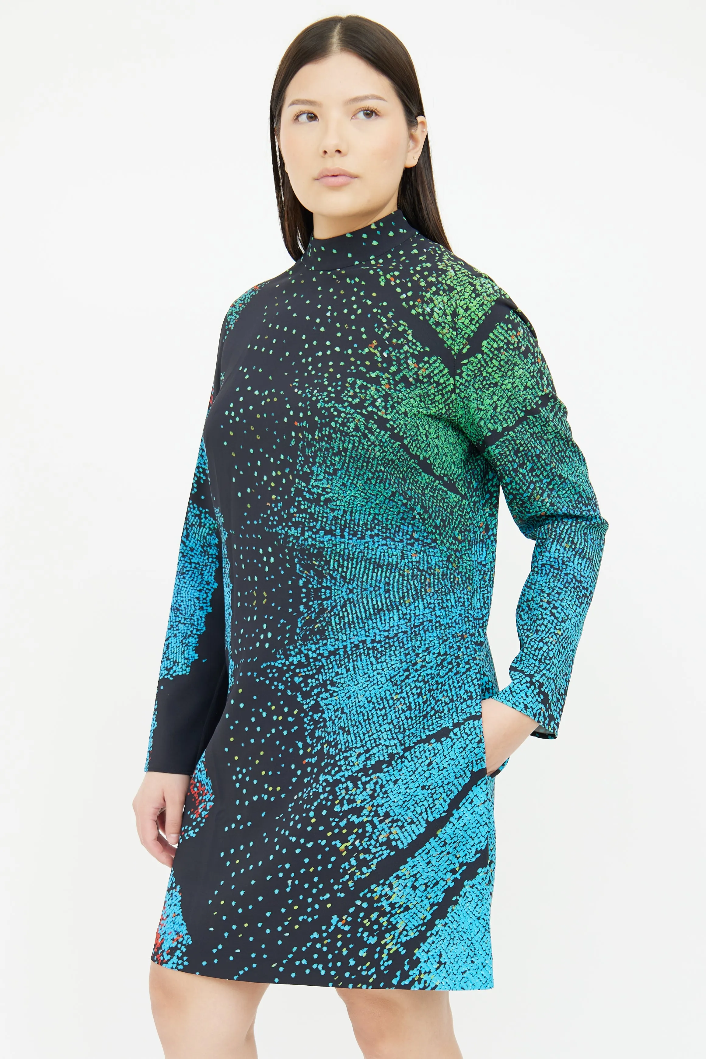 Black Mock Neck Abstract Print Dress