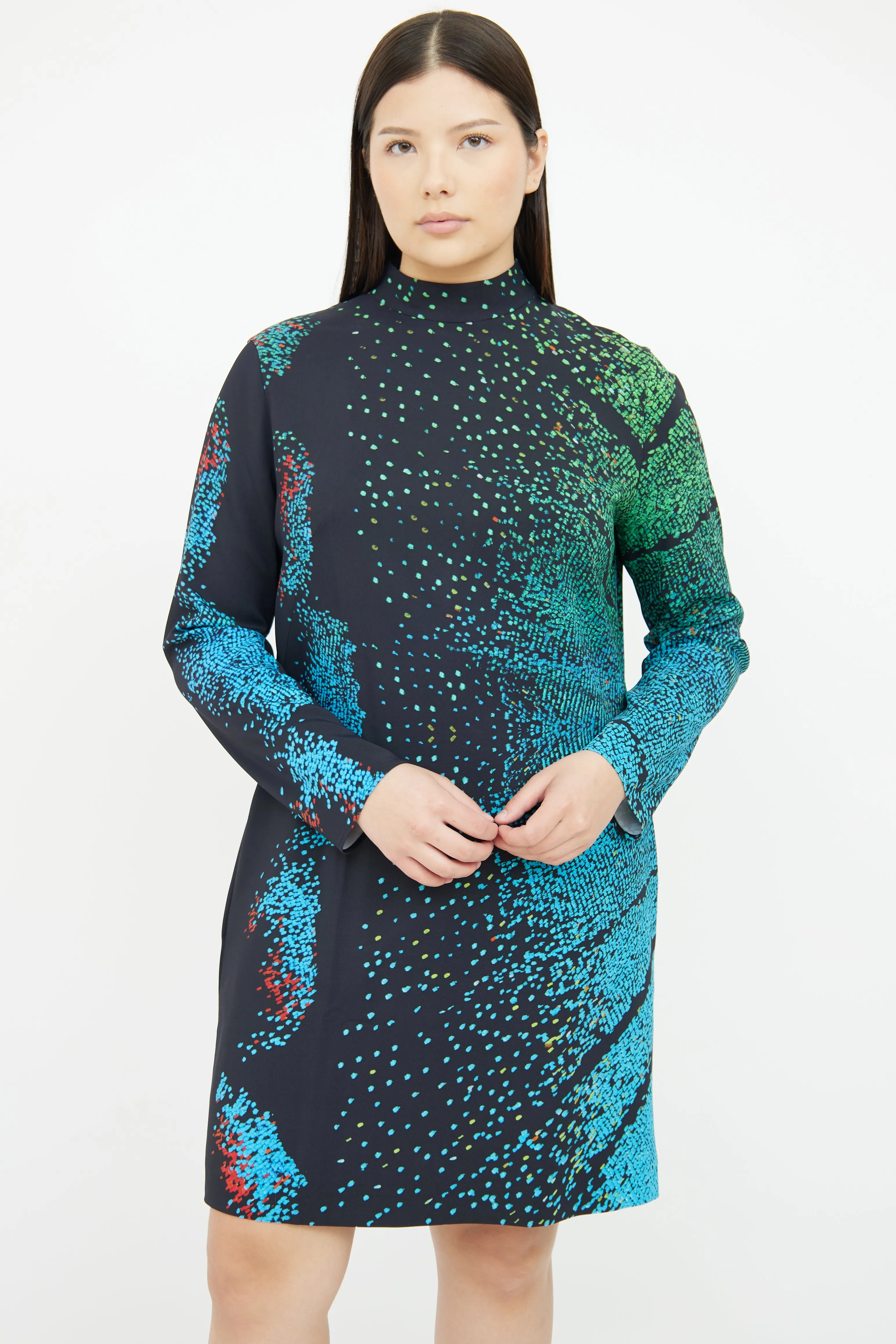 Black Mock Neck Abstract Print Dress