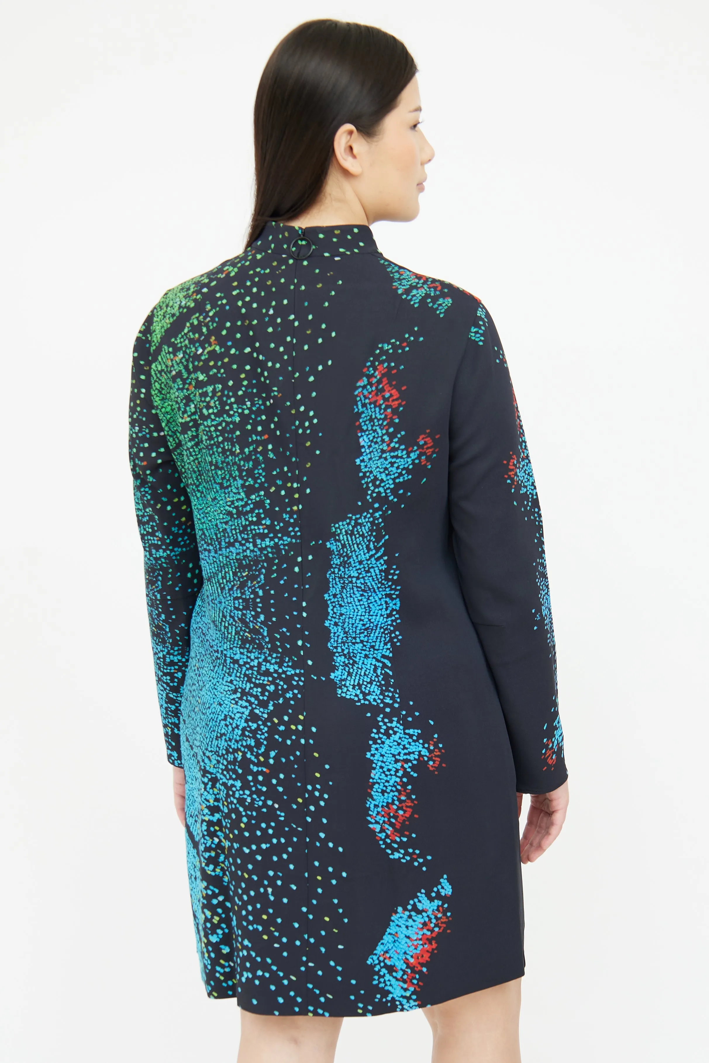 Black Mock Neck Abstract Print Dress