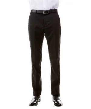 Black Modern Fit Flat Front Pants by Zegarie