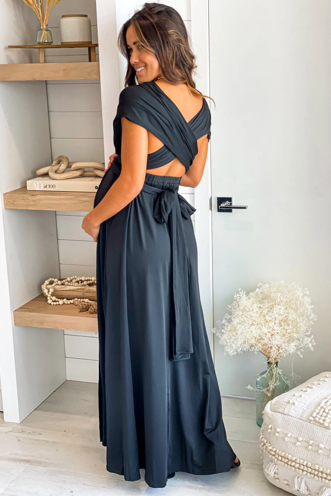 Black Multi Tie Maternity Maxi Dress