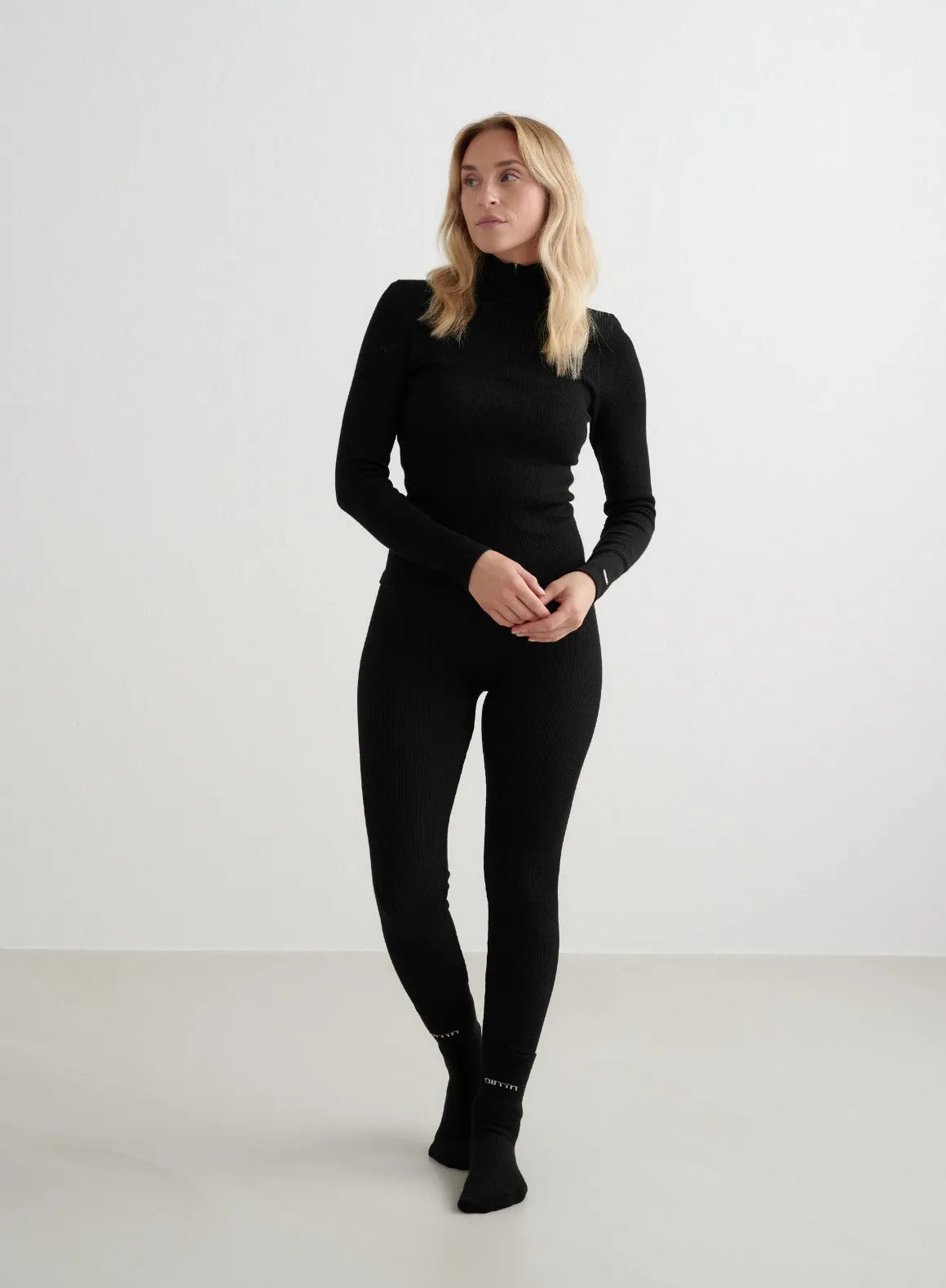 Black Ribbed Wool Half Zip