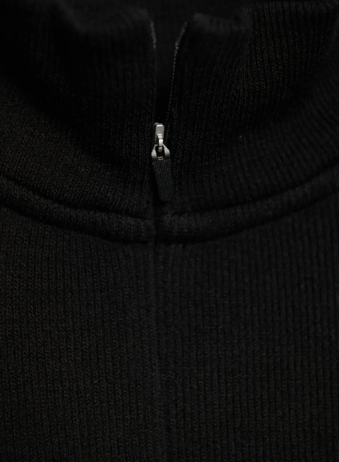 Black Ribbed Wool Half Zip